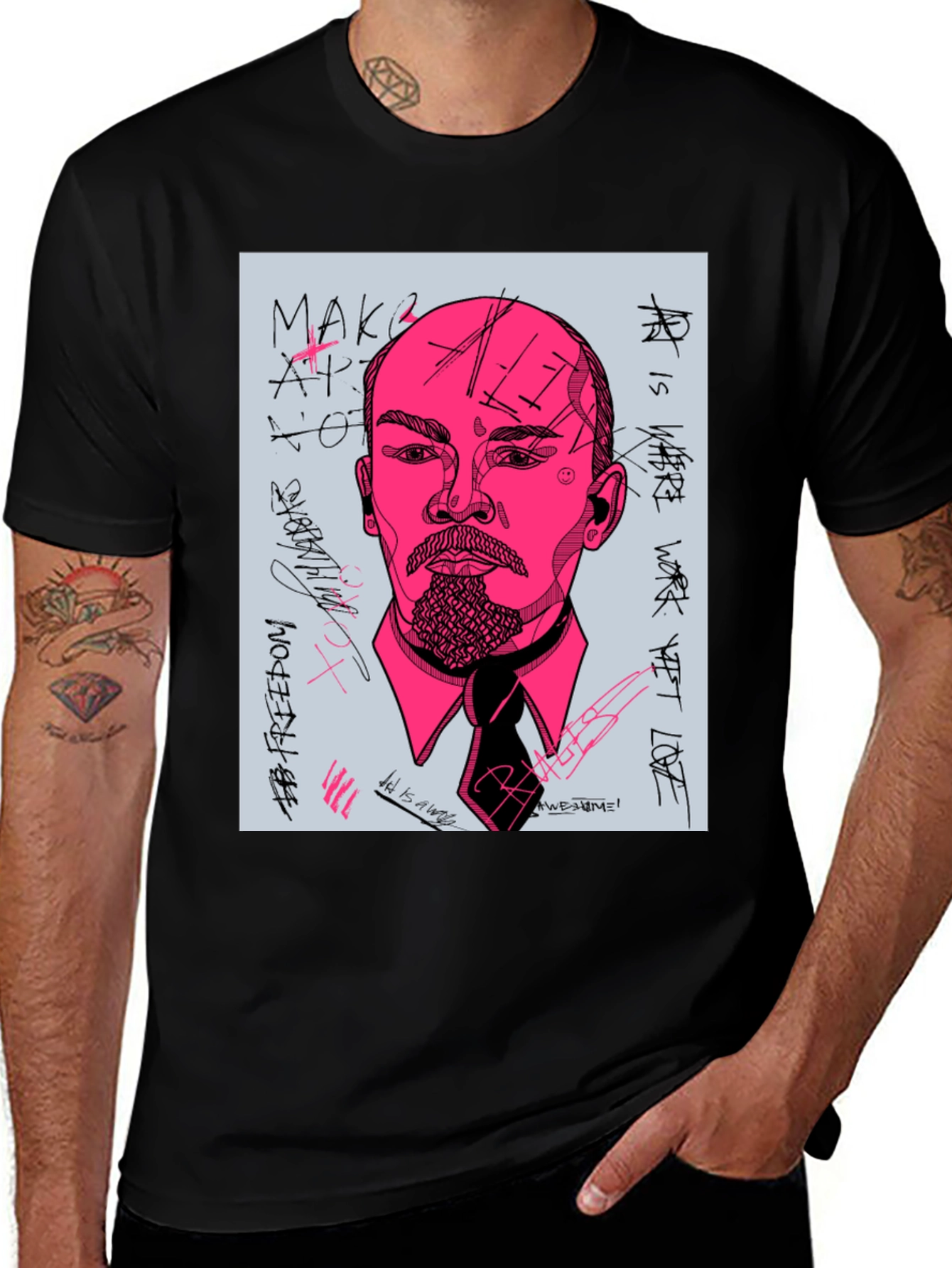 Abstract Lenin Graphic Tee - Mens Black T-Shirt