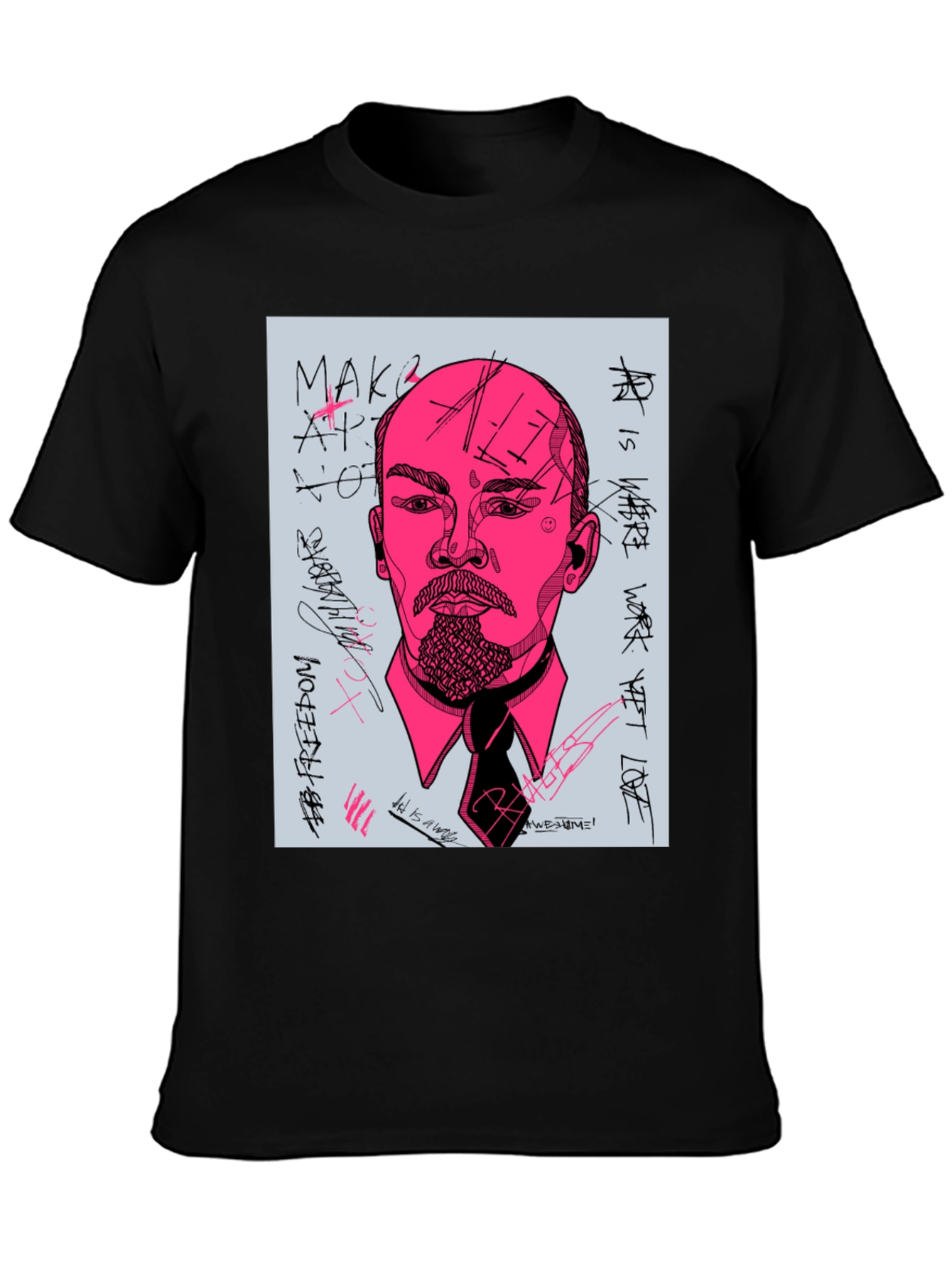 Abstract Lenin Graphic Tee - Mens Black T-Shirt
