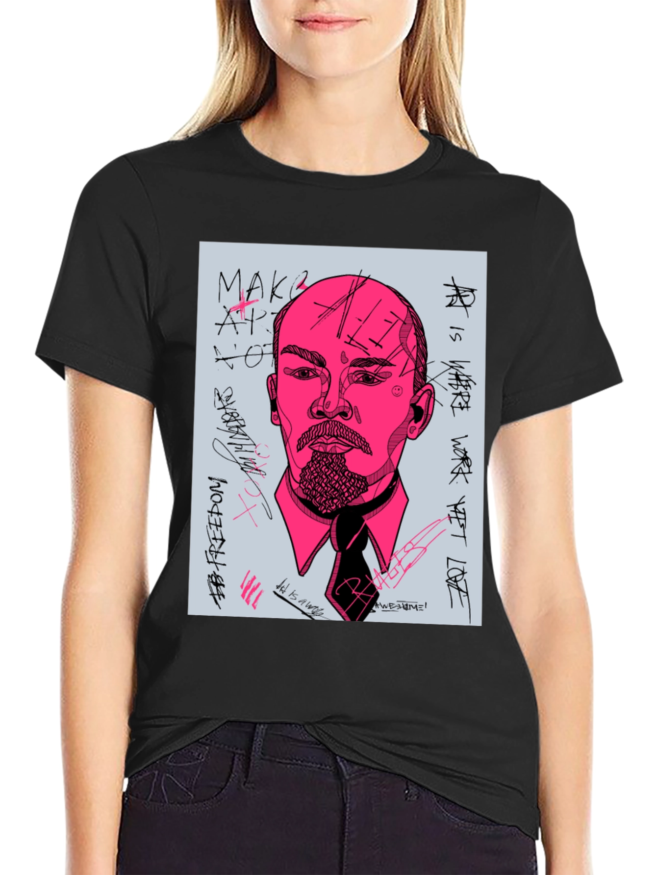 Abstract Lenin Graphic Tee - Mens Black T-Shirt