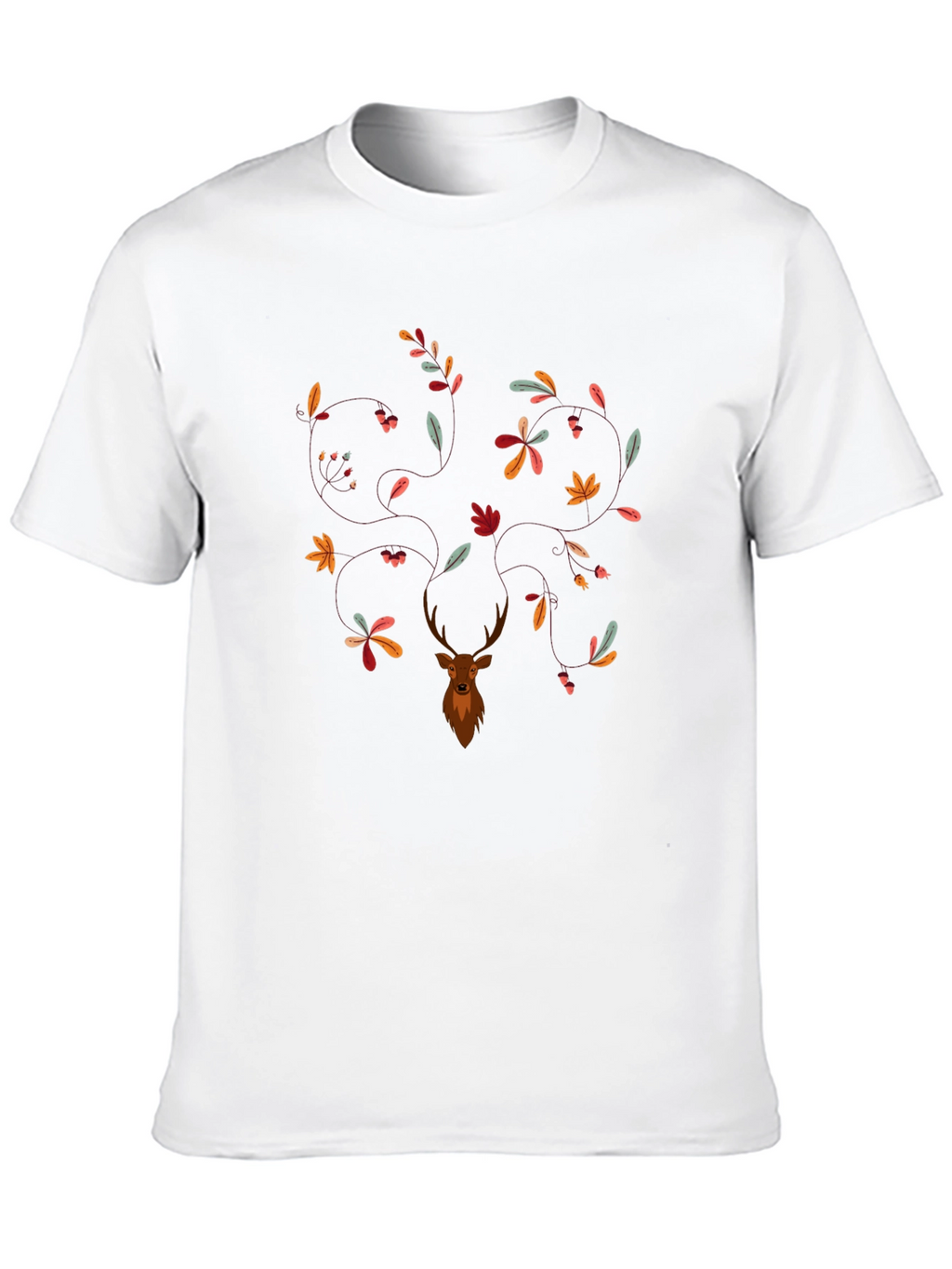 Deer & Leaves Graphic Print Black T-Shirt