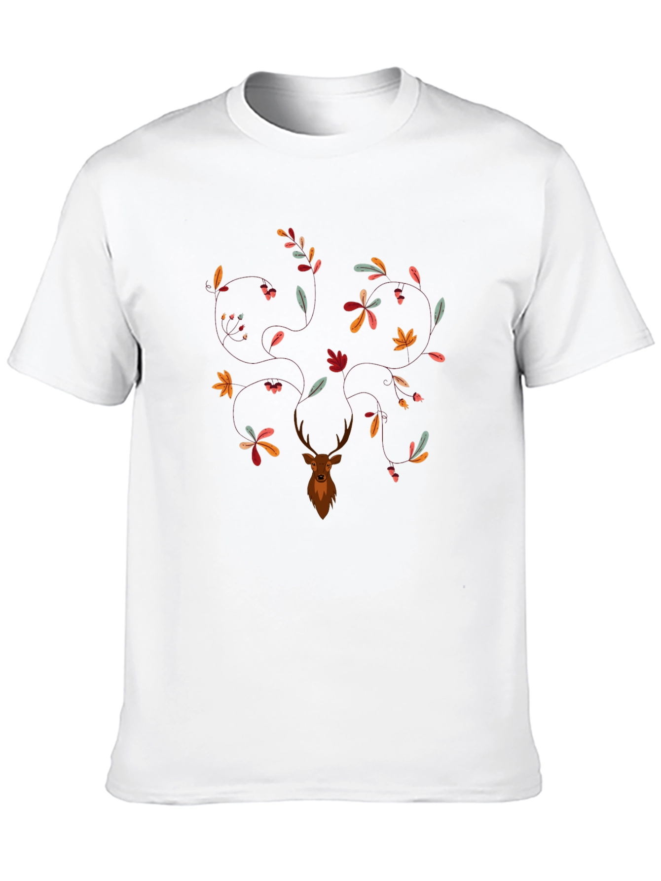 Deer & Leaves Graphic Print Black T-Shirt