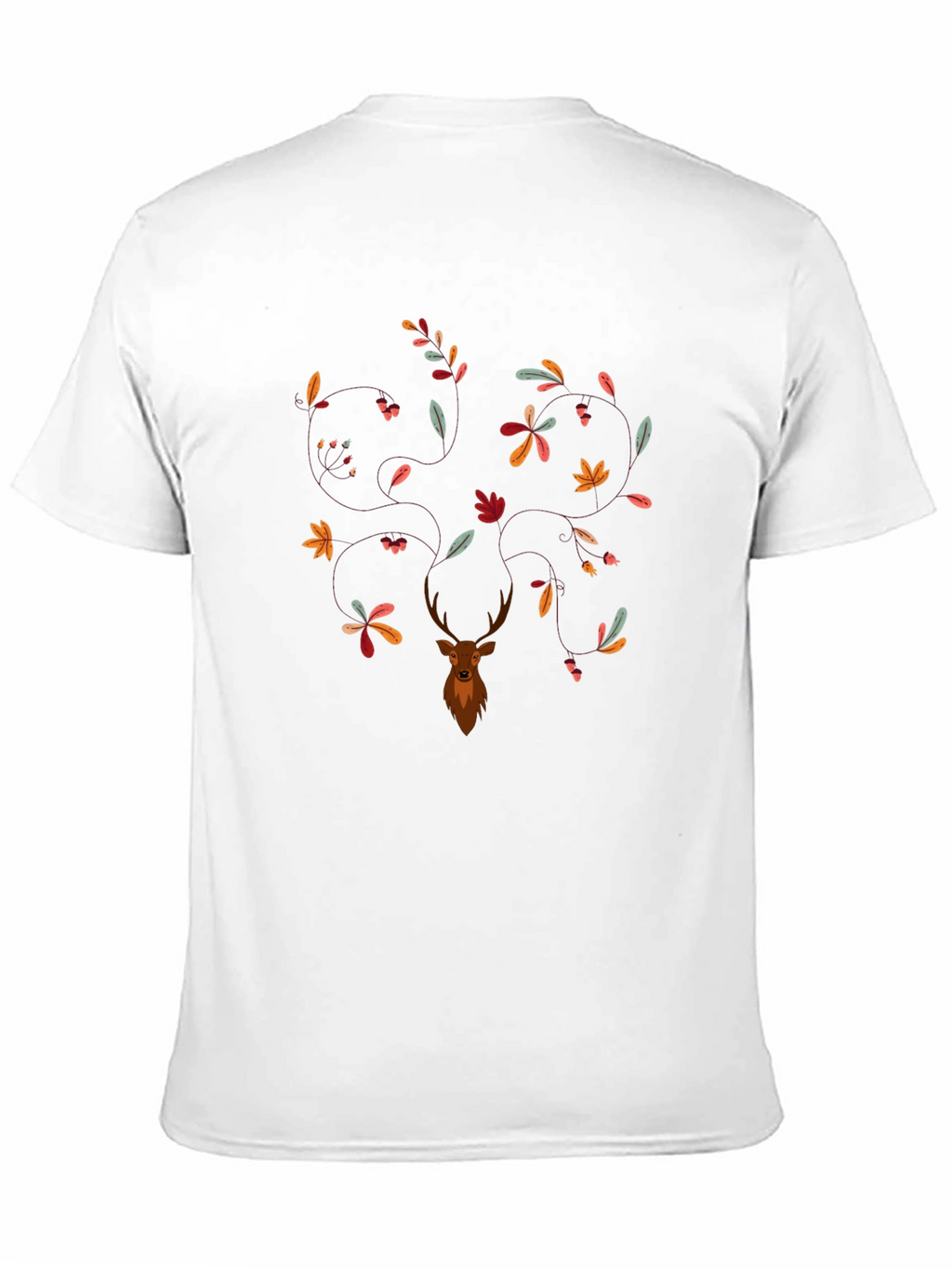 Deer & Leaves Graphic Print Black T-Shirt