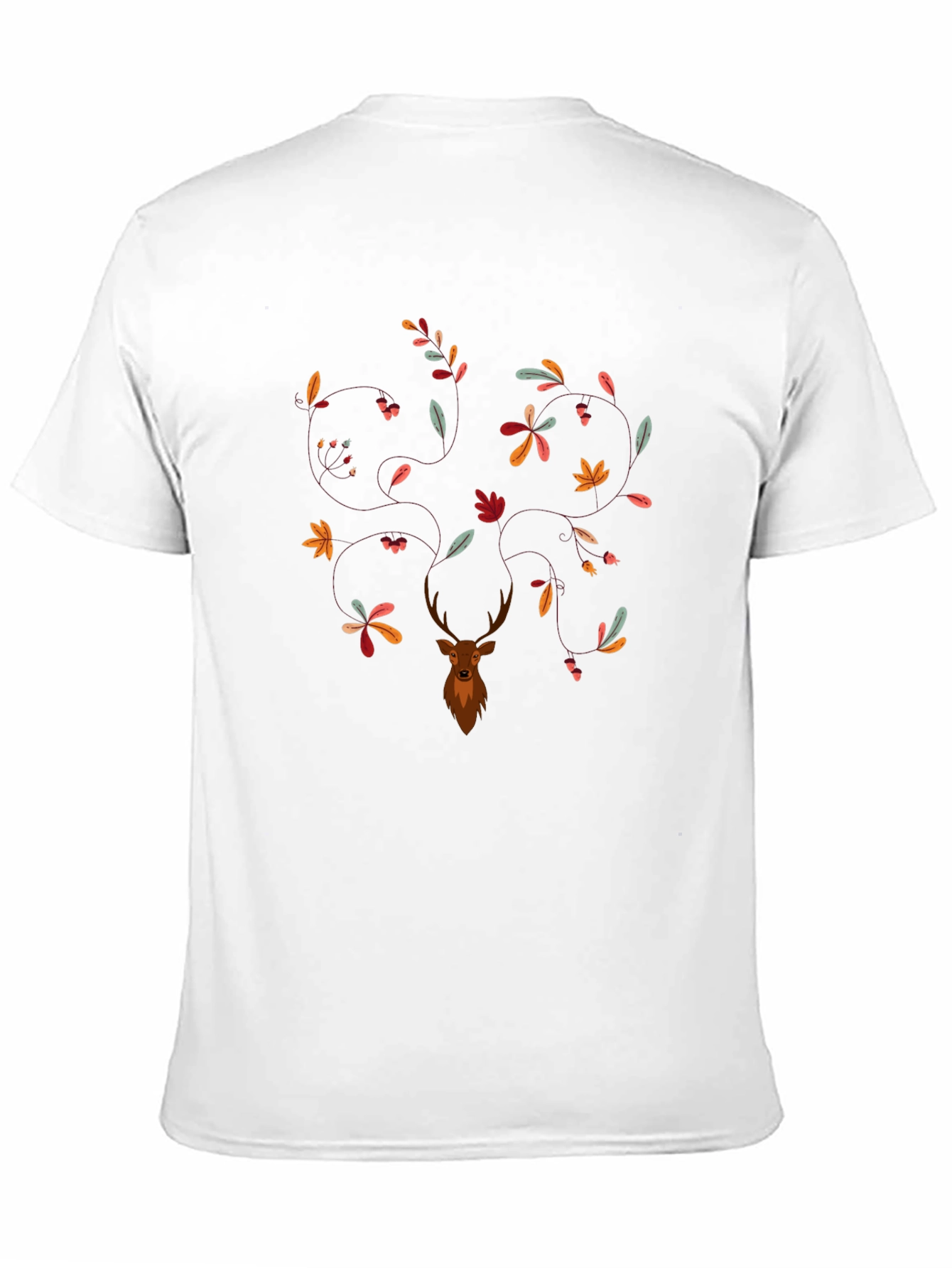 Deer & Leaves Graphic Print Black T-Shirt