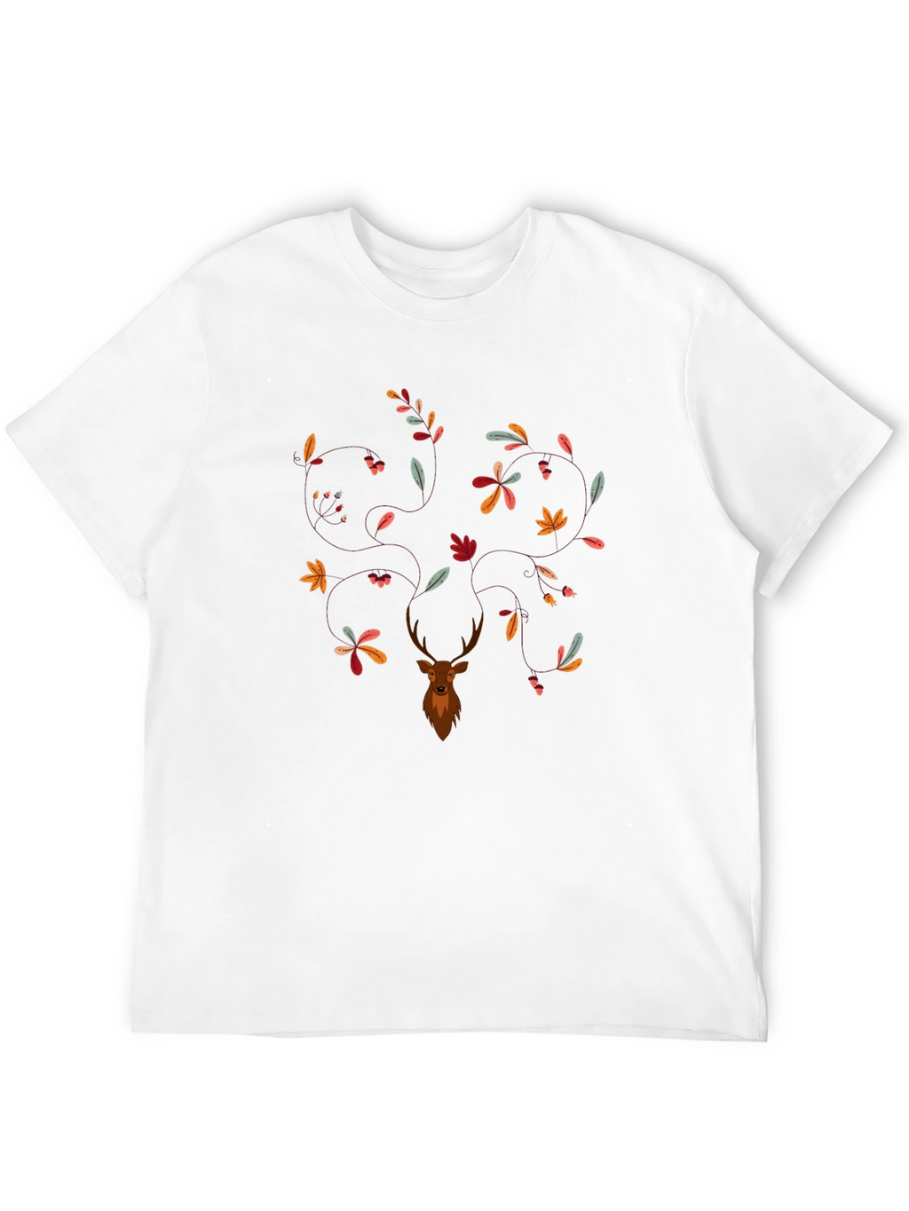 Deer & Leaves Graphic Print Black T-Shirt