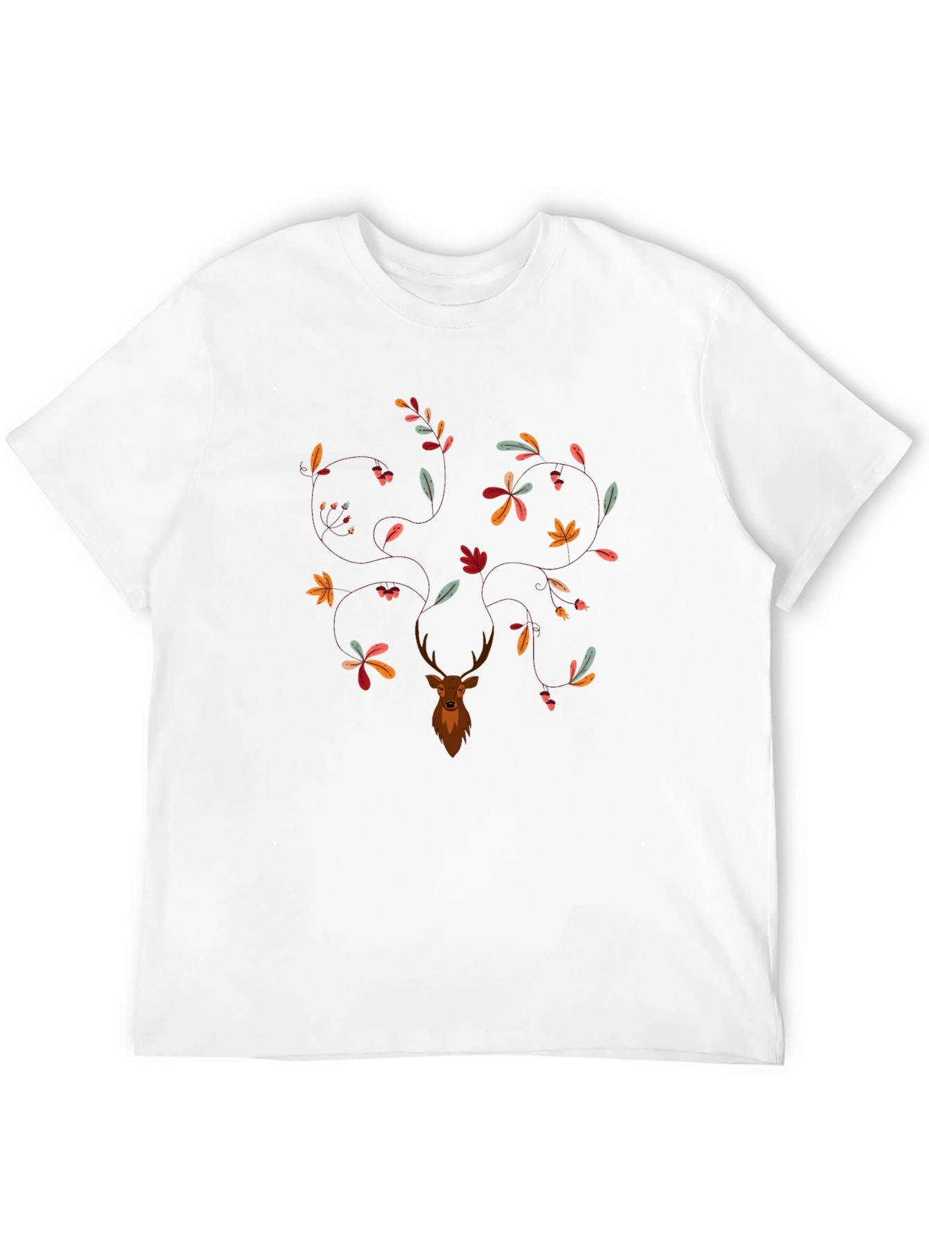 Deer & Leaves Graphic Print Black T-Shirt