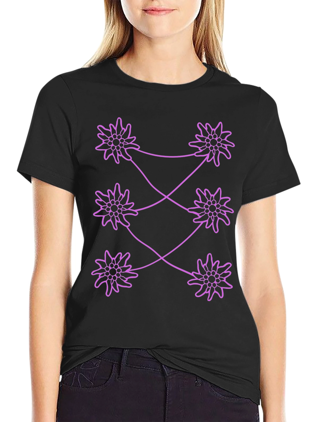 Edelweiss Pattern Black T-Shirt