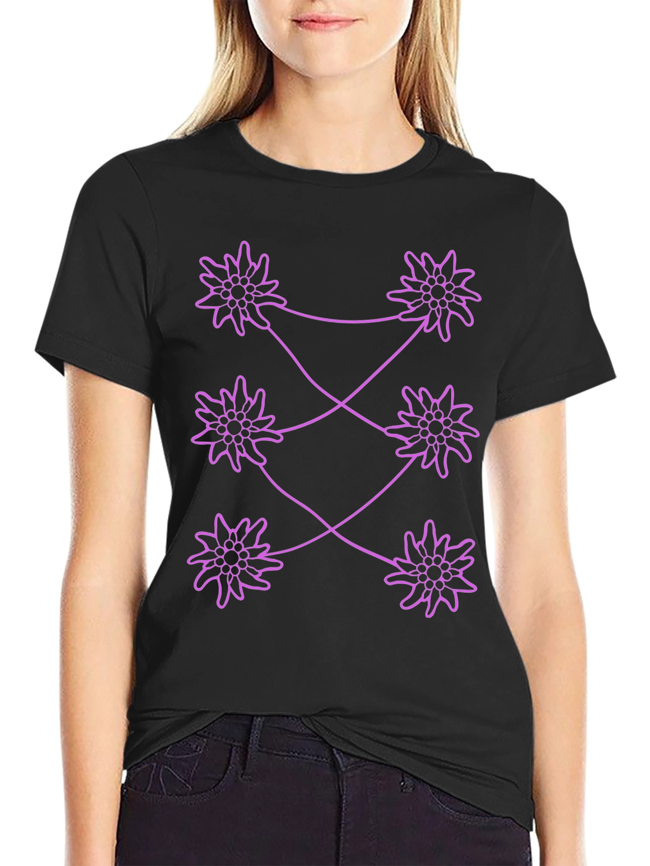 Edelweiss Pattern Black T-Shirt