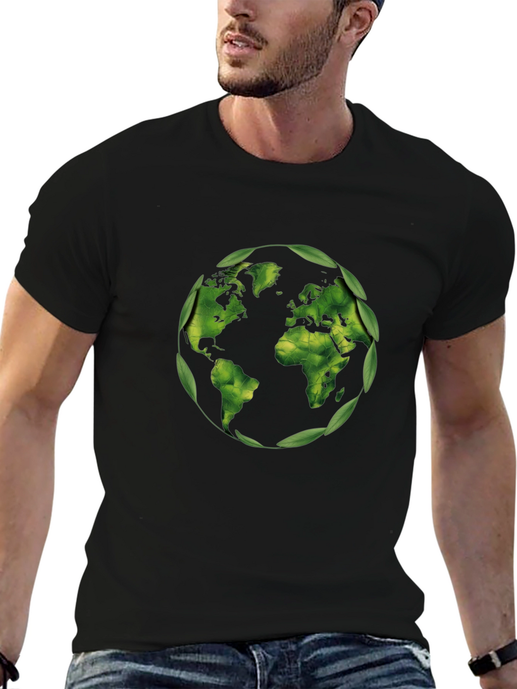 Eco-Friendly World Map T-Shirt - Black