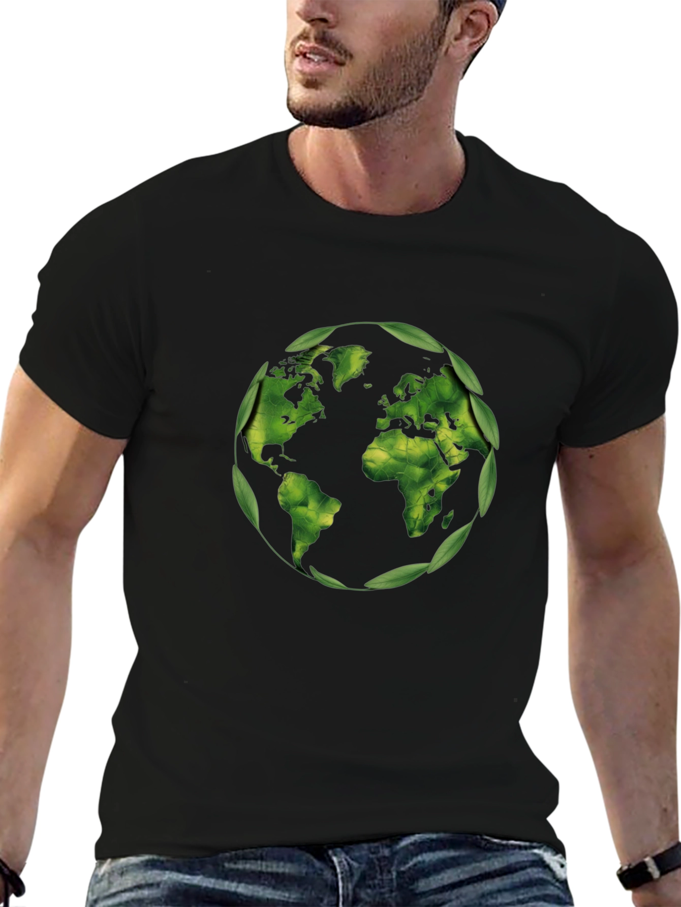Eco-Friendly World Map T-Shirt - Black