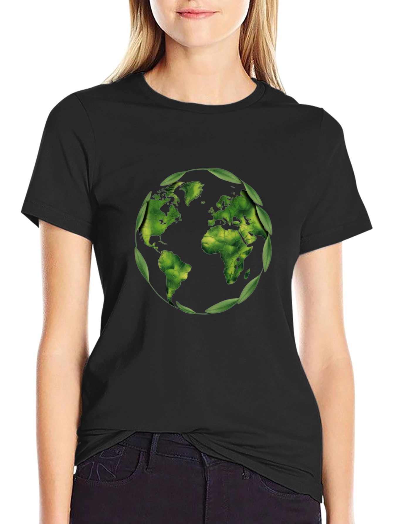 Eco-Friendly World Map T-Shirt - Black