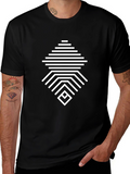 Geometric Line Pattern Black T-Shirt