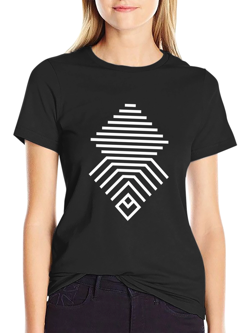 Geometric Line Pattern Black T-Shirt