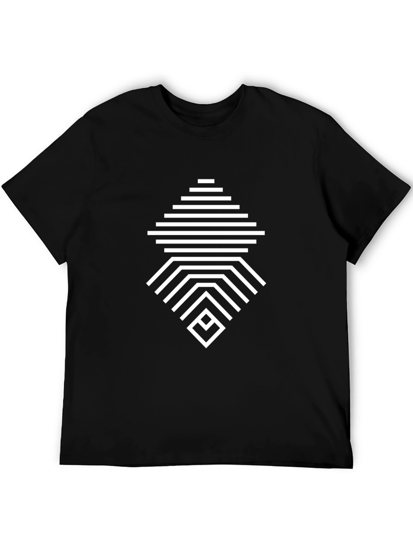 Geometric Line Pattern Black T-Shirt