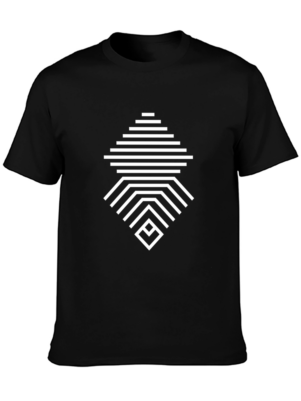 Geometric Line Pattern Black T-Shirt
