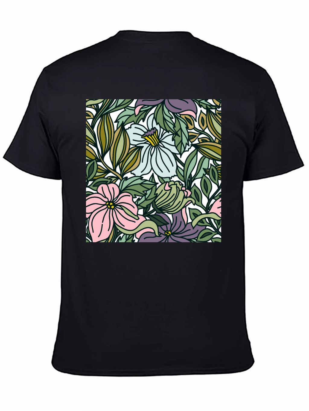 Floral Pattern Black T-Shirt
