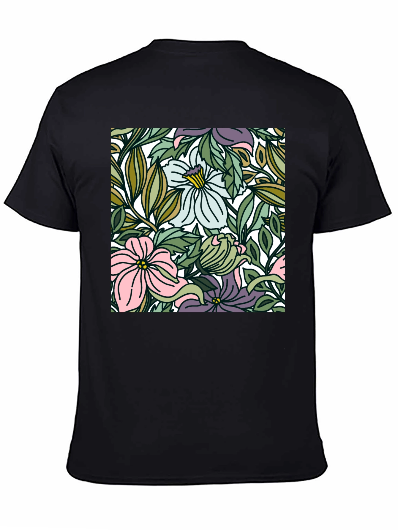 Floral Pattern Black T-Shirt
