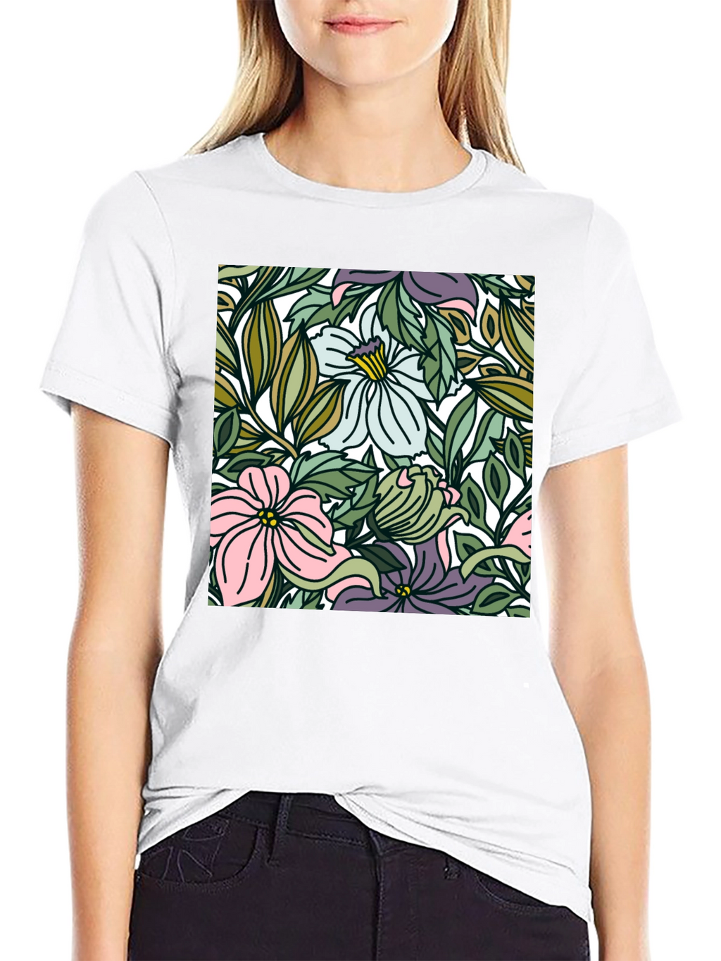 Floral Pattern Black T-Shirt