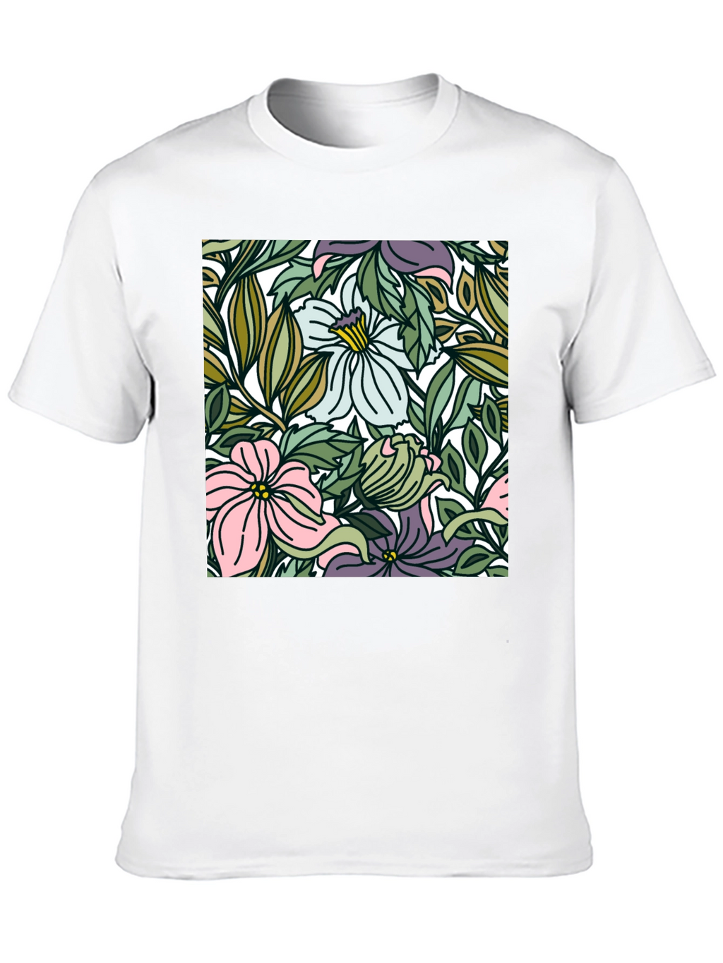 Floral Pattern Black T-Shirt
