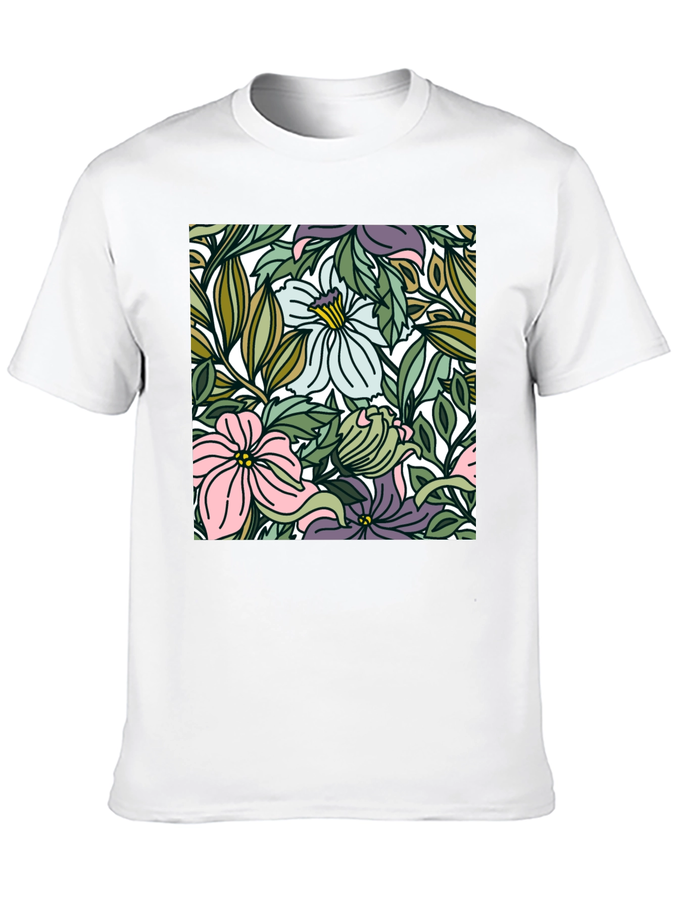 Floral Pattern Black T-Shirt