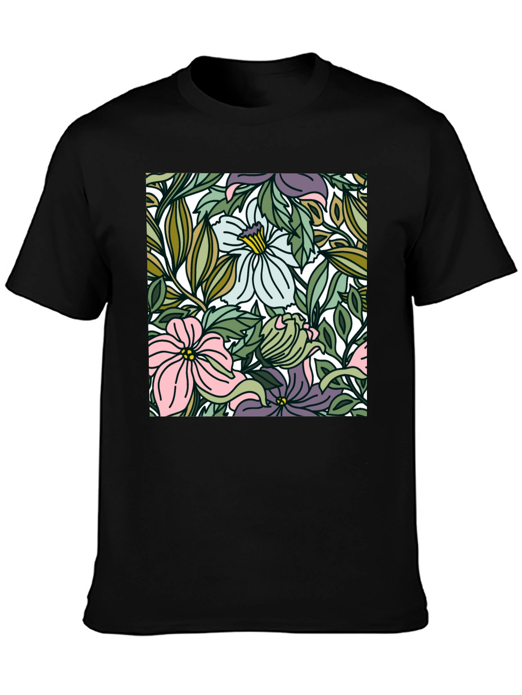 Floral Pattern Black T-Shirt