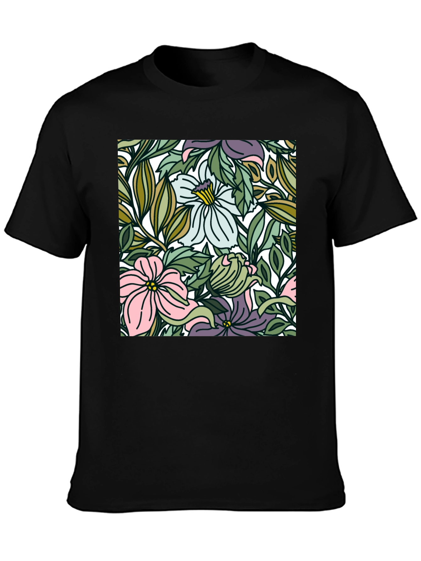 Floral Pattern Black T-Shirt