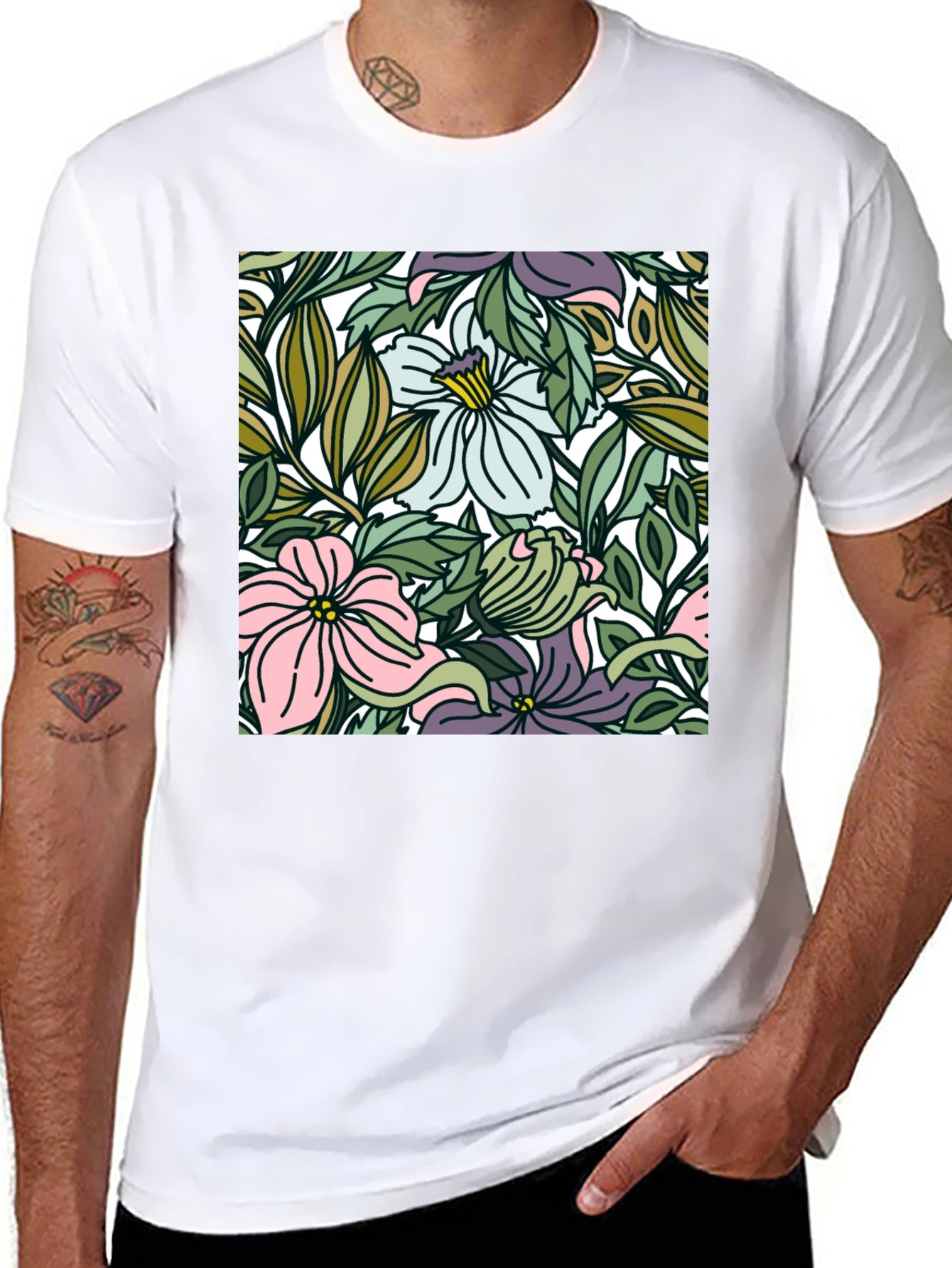 Floral Pattern Black T-Shirt