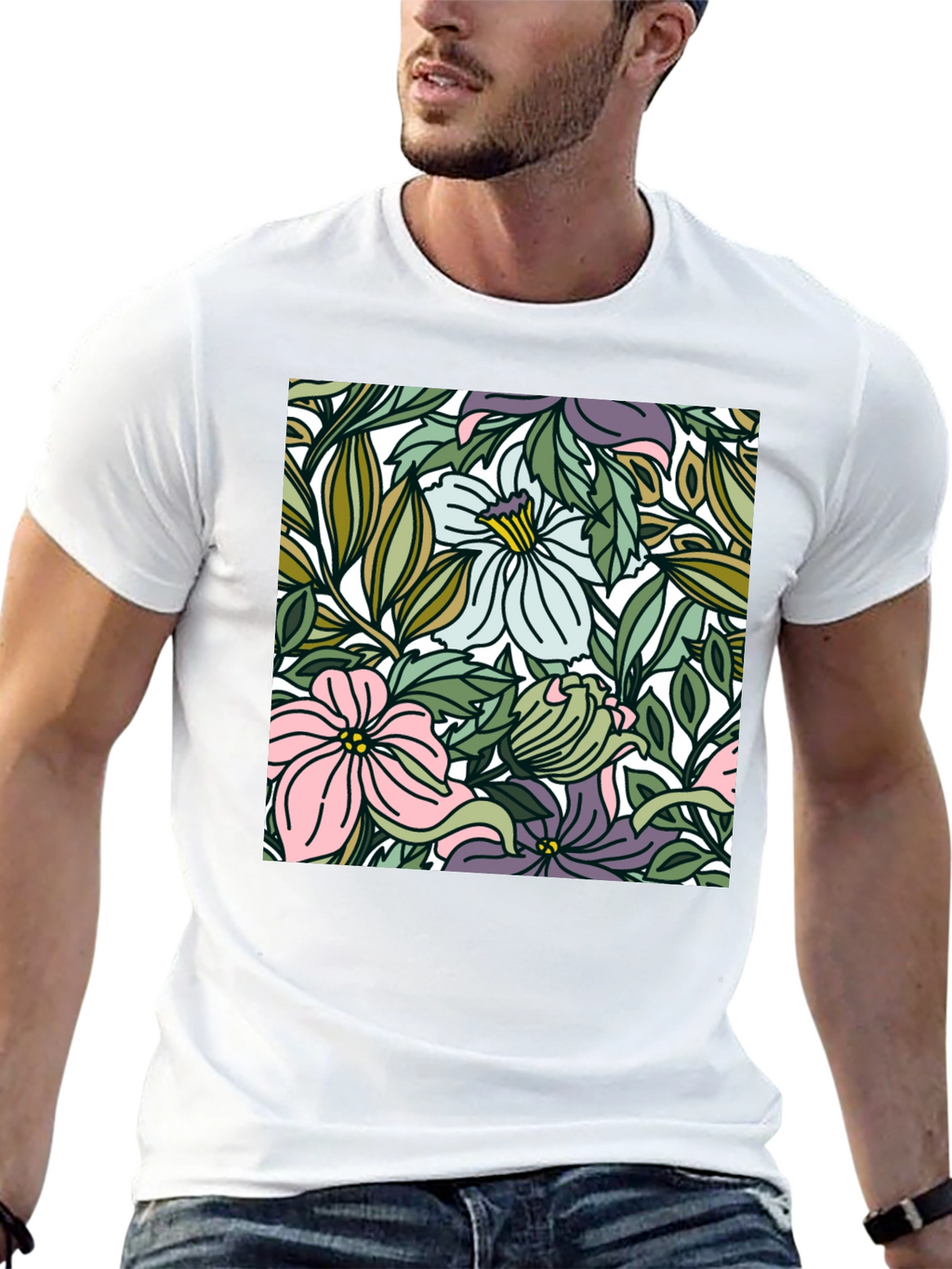 Floral Pattern Black T-Shirt