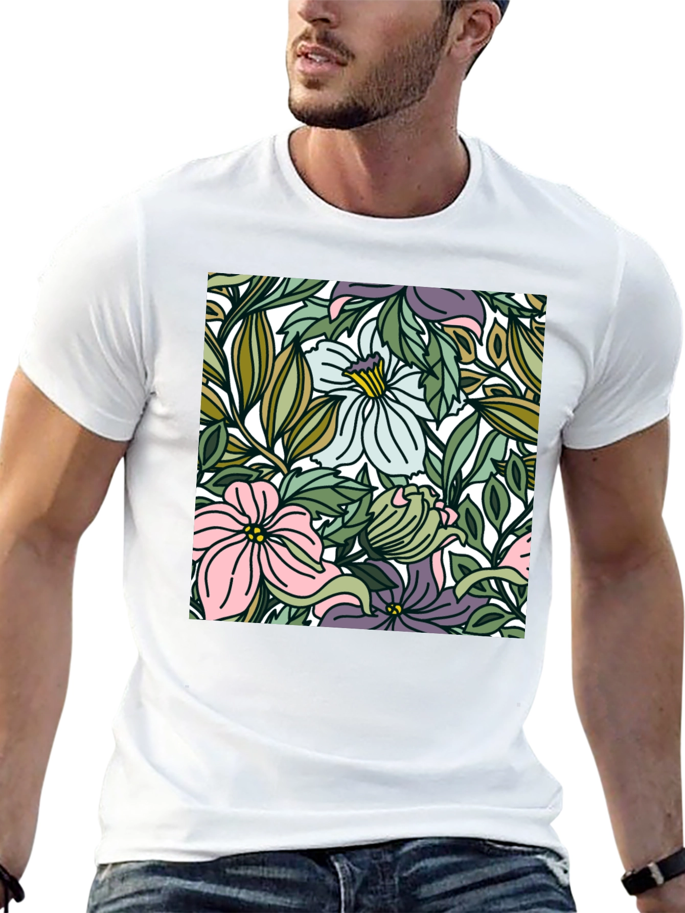Floral Pattern Black T-Shirt