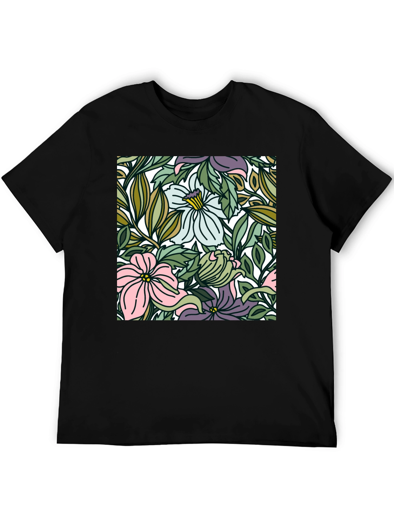 Floral Pattern Black T-Shirt