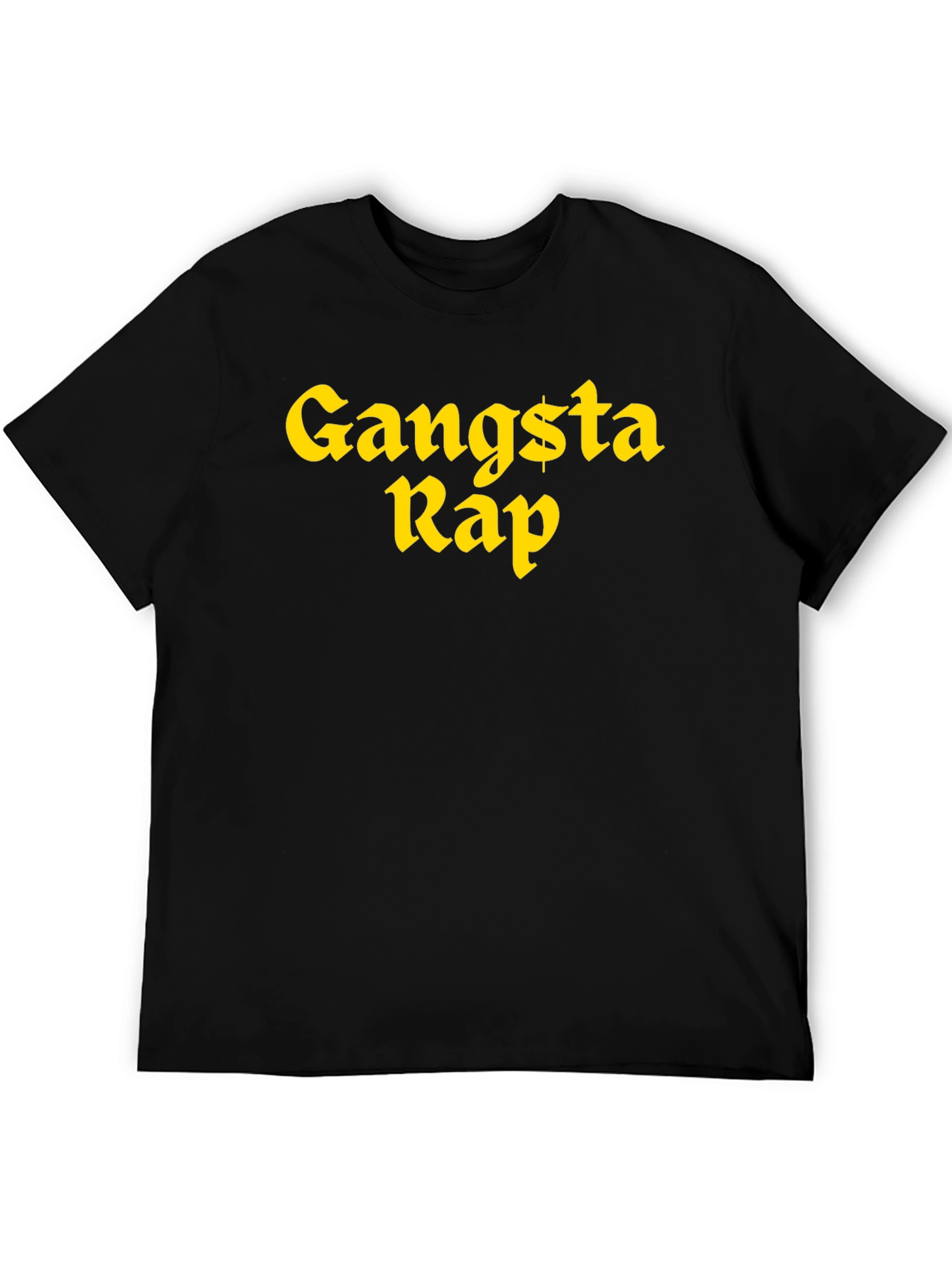 Gangsta Rap Graphic Tee - Bold Yellow Print on Black
