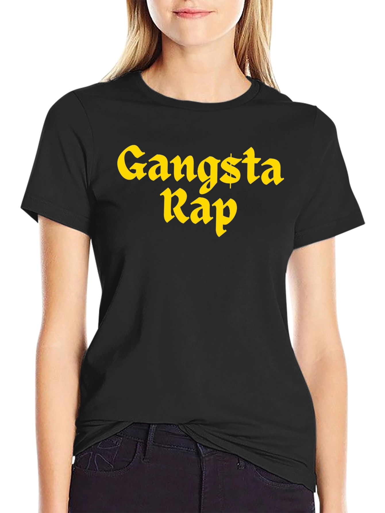 Gangsta Rap Graphic Tee - Bold Yellow Print on Black