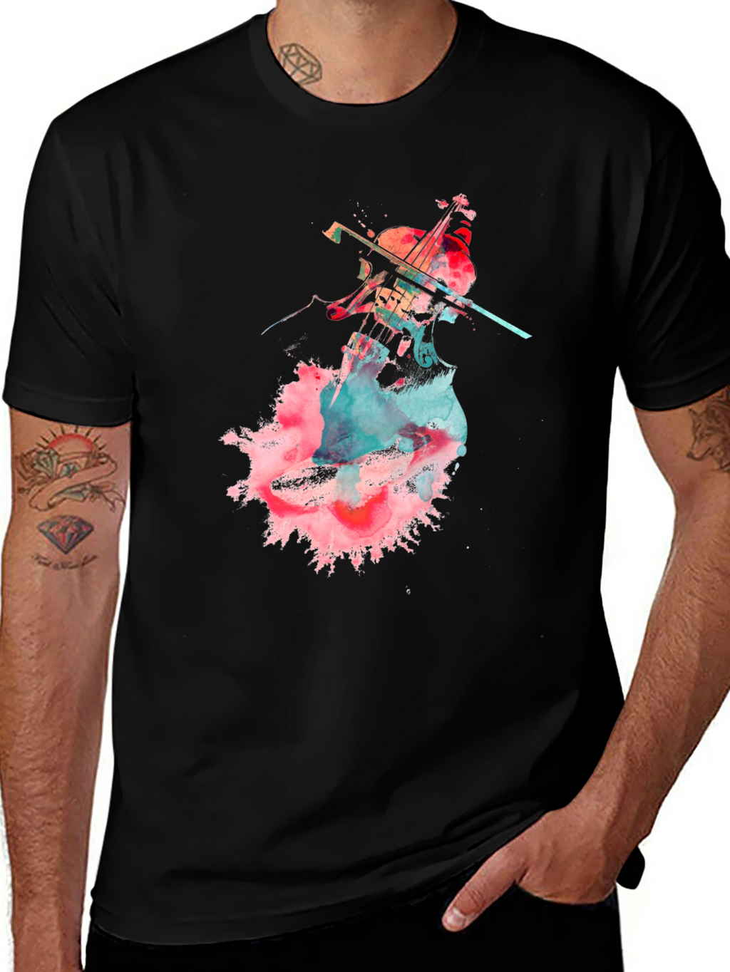 Abstract Cello Graphic T-Shirt - Black