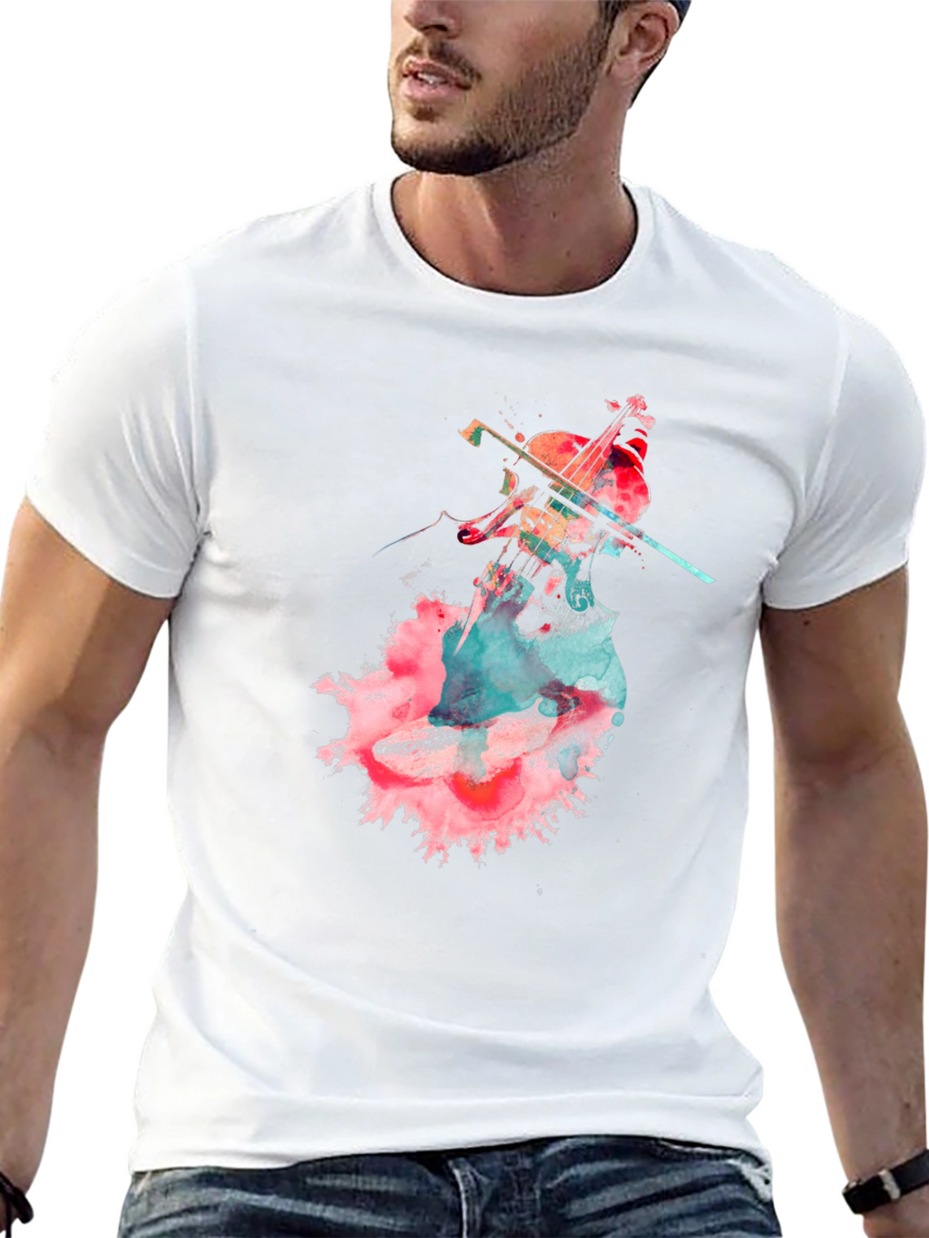 Abstract Cello Graphic T-Shirt - Black