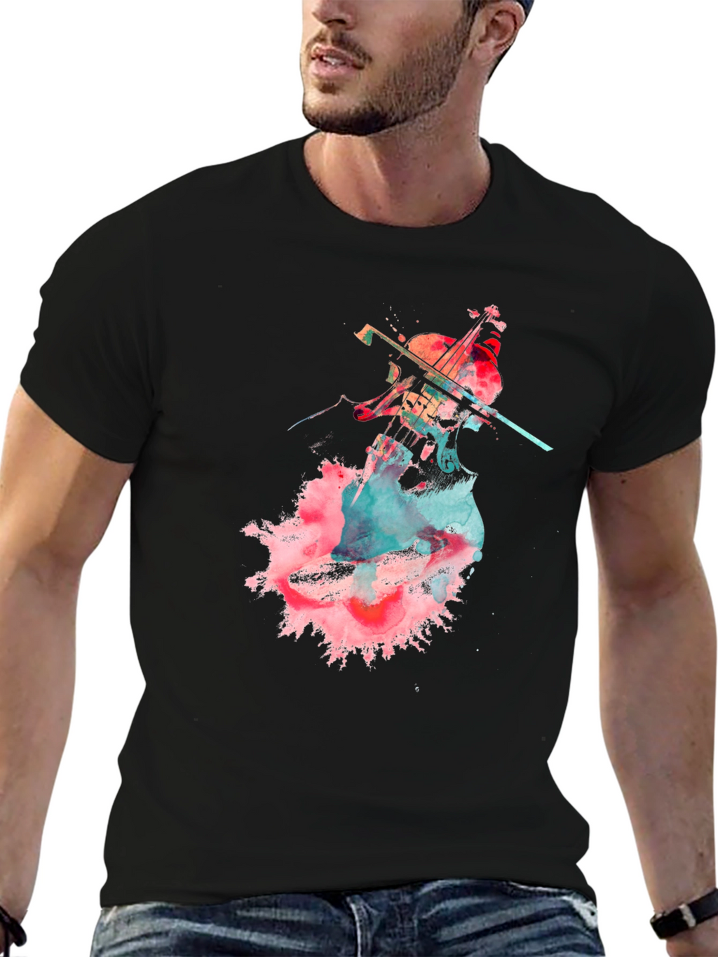 Abstract Cello Graphic T-Shirt - Black