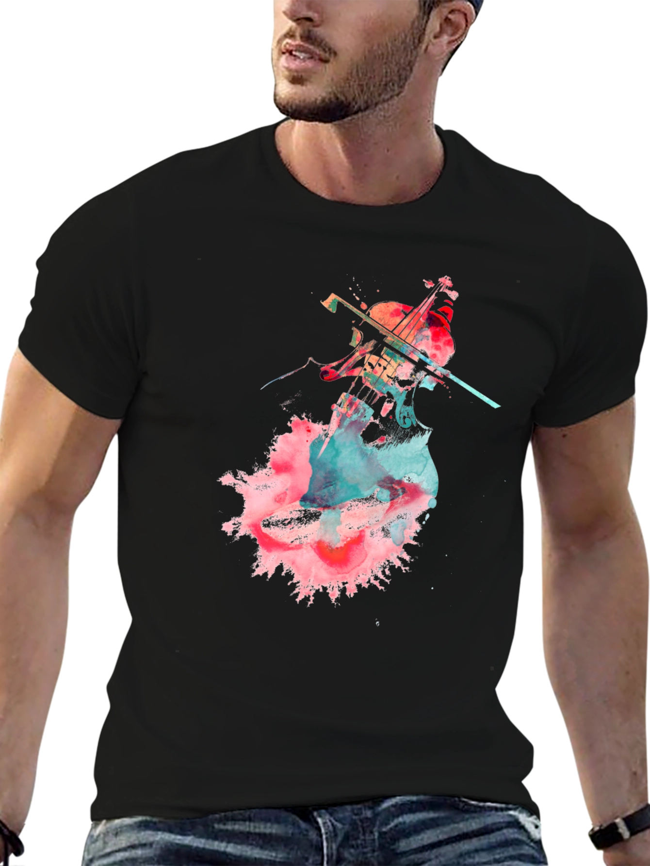 Abstract Cello Graphic T-Shirt - Black