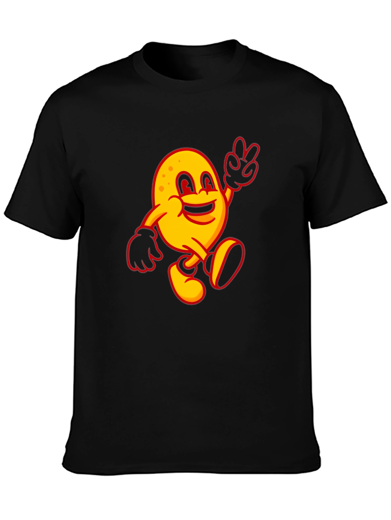 Happy Potato Cartoon Black T-Shirt