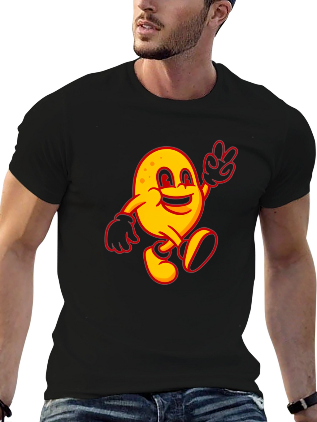 Happy Potato Cartoon Black T-Shirt