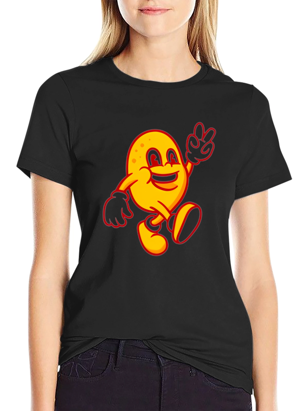 Happy Potato Cartoon Black T-Shirt