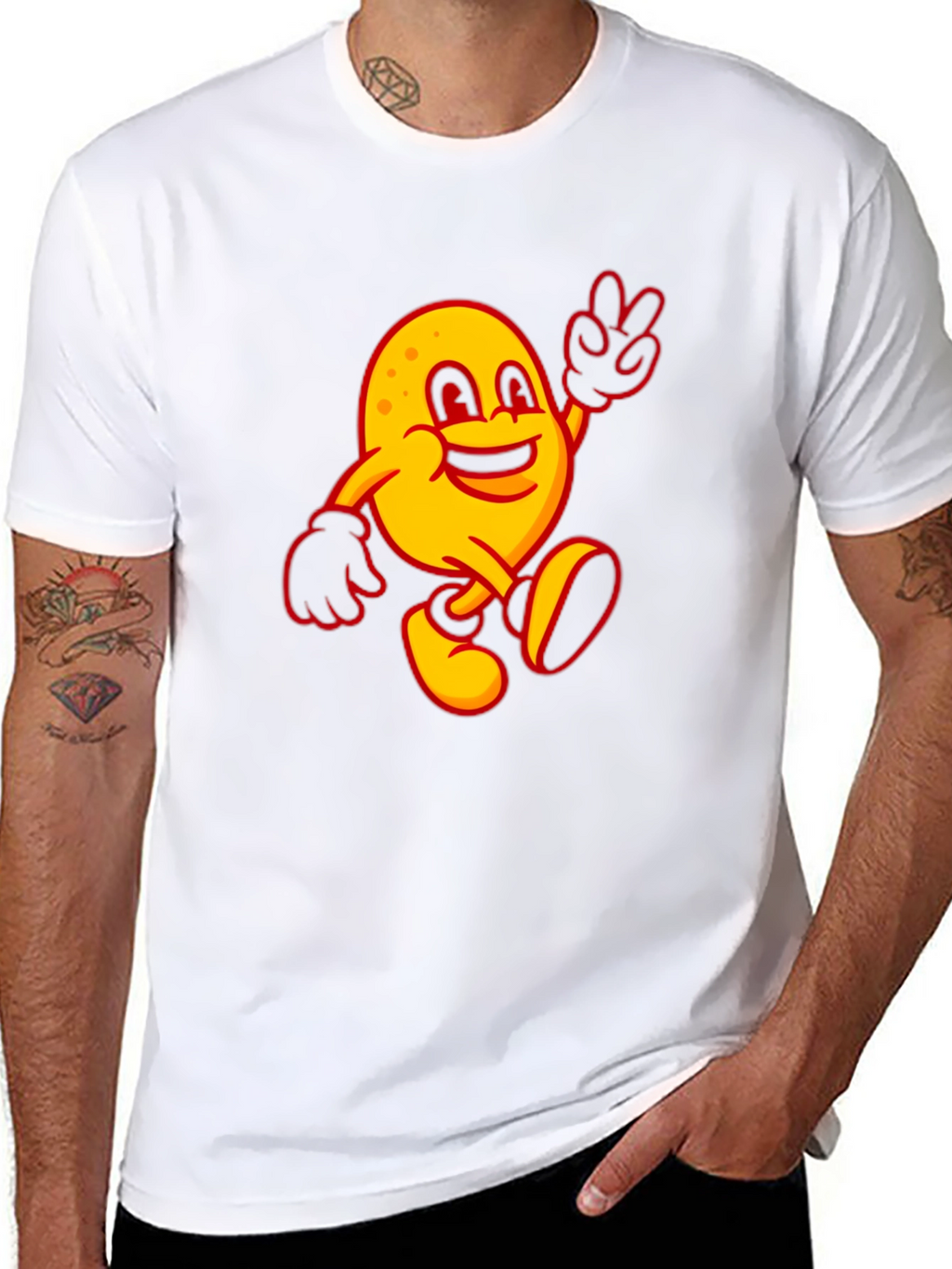 Happy Potato Cartoon Black T-Shirt
