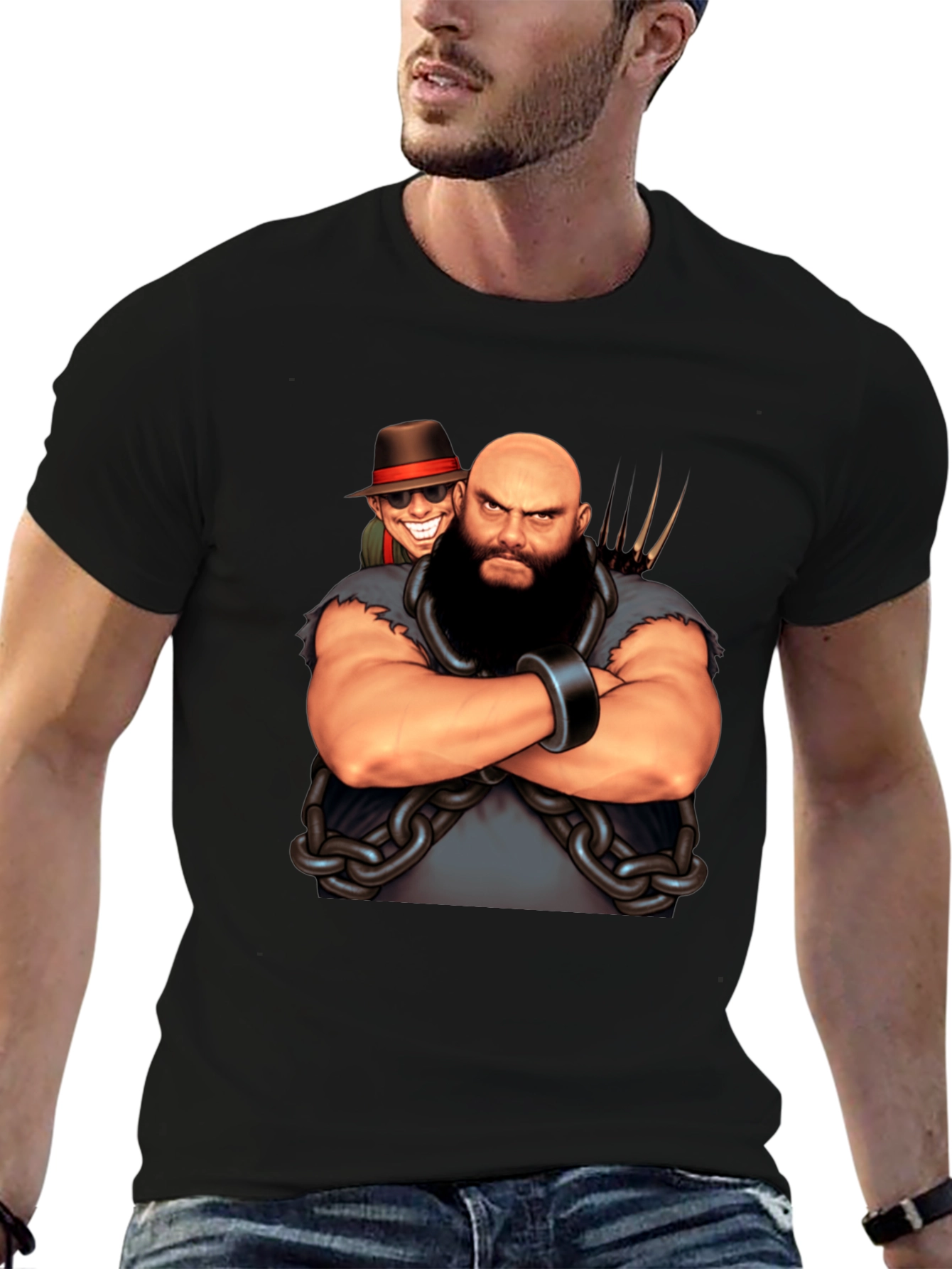 Black T-Shirt with Cartoon Villain Graphic