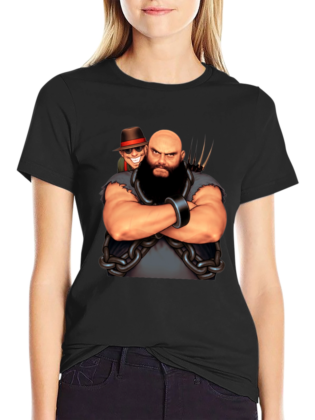 Black T-Shirt with Cartoon Villain Graphic