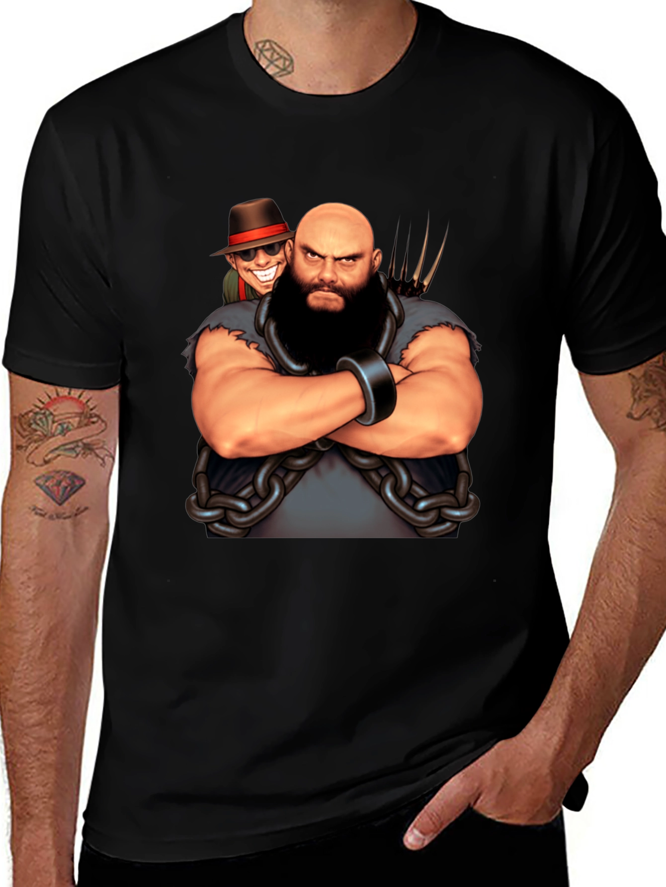 Black T-Shirt with Cartoon Villain Graphic