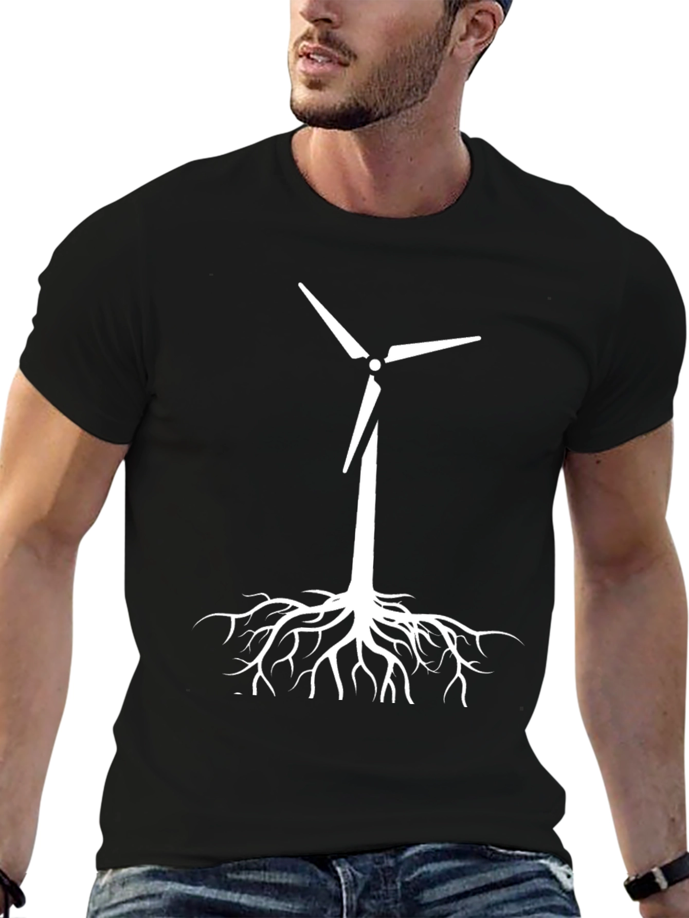 Eco-Friendly Wind Turbine Roots T-Shirt - Black