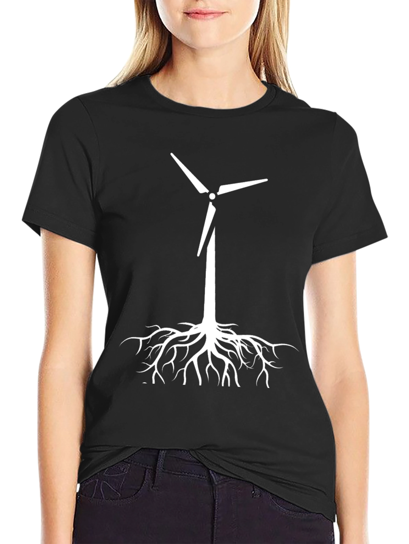 Eco-Friendly Wind Turbine Roots T-Shirt - Black