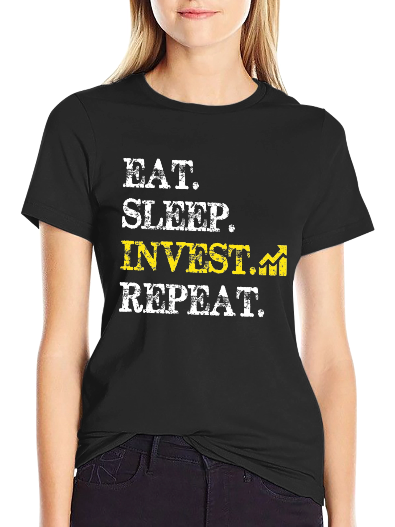 Eat Sleep Invest Repeat Black Graphic Tee