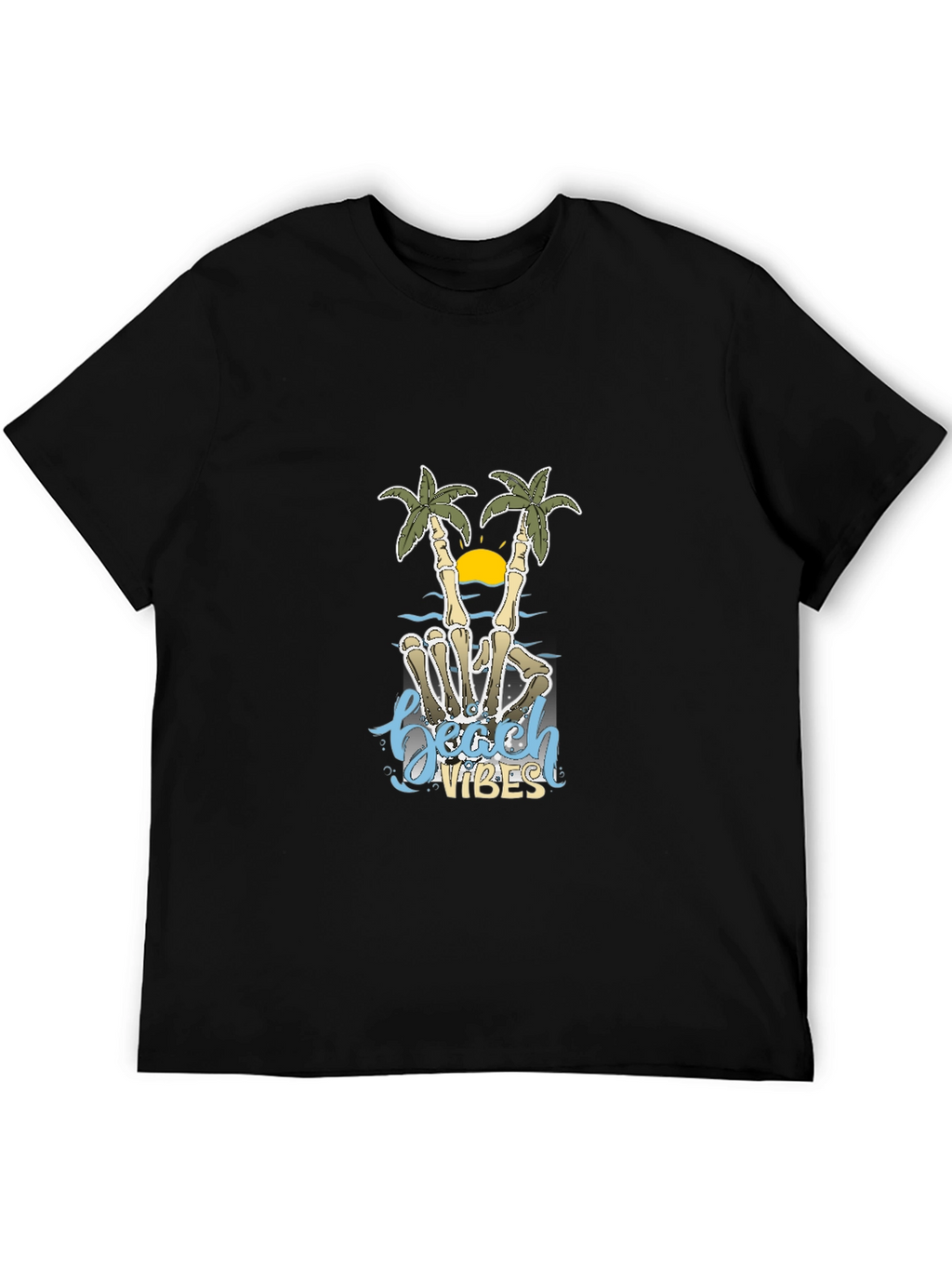 Beach Vibes Skeleton Hand Palm Tree T-Shirt
