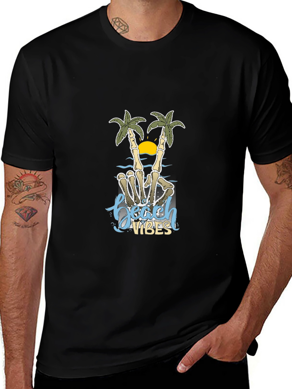 Beach Vibes Skeleton Hand Palm Tree T-Shirt