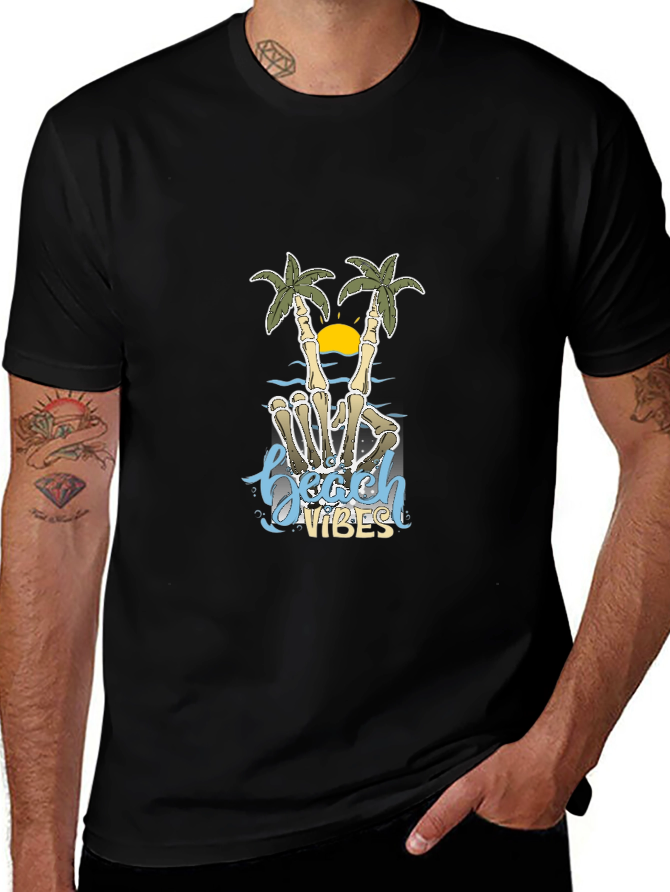Beach Vibes Skeleton Hand Palm Tree T-Shirt
