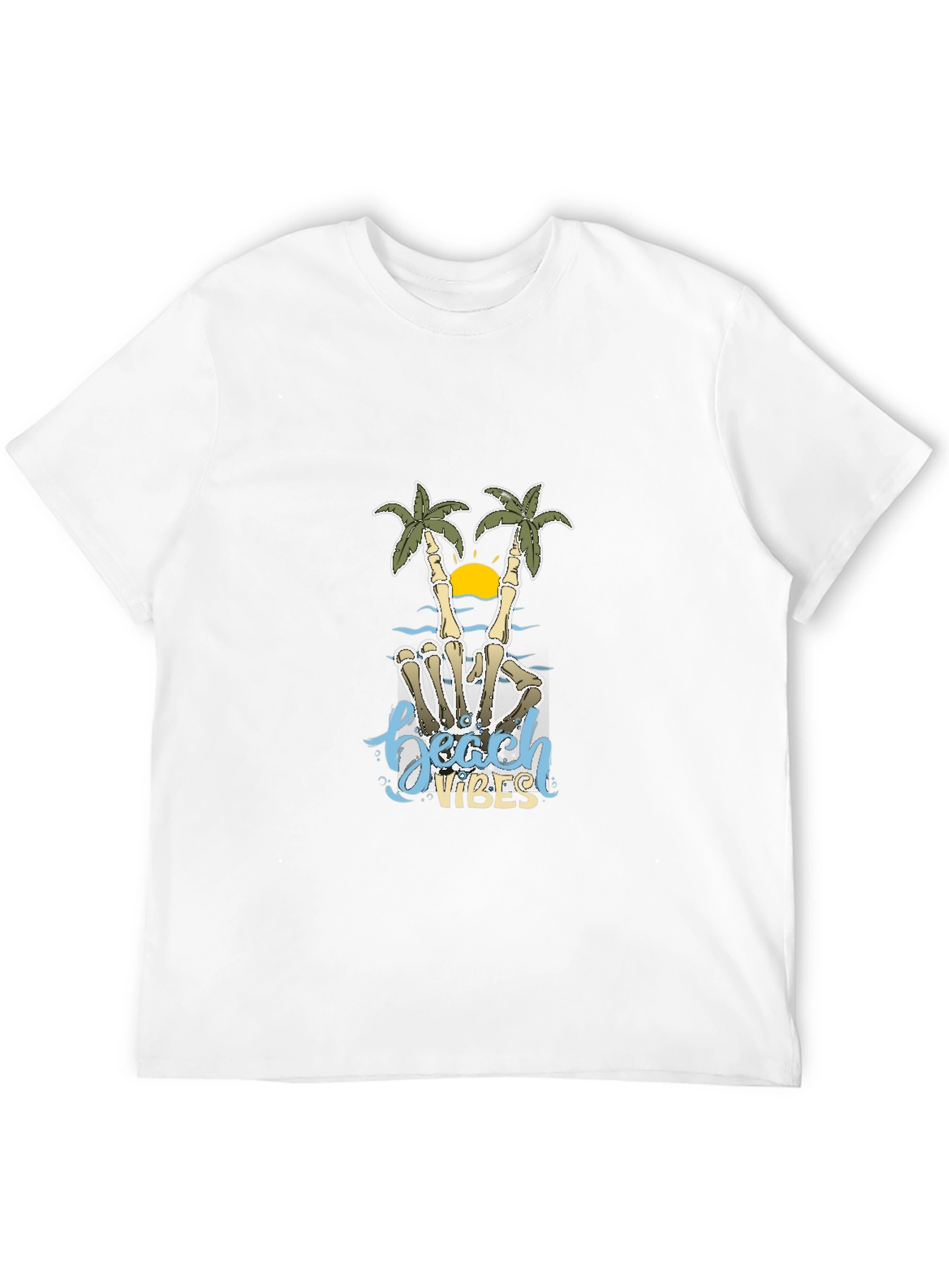 Beach Vibes Skeleton Hand Palm Tree T-Shirt