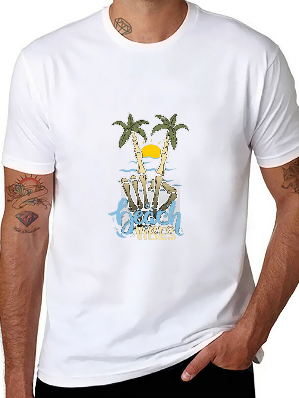 Beach Vibes Skeleton Hand Palm Tree T-Shirt